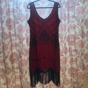 Retro  1920 remake flapper dress. Red and black